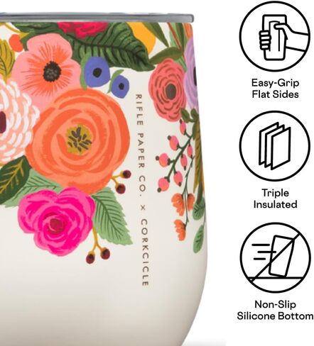 Corkcicle Stemless Flute, Triple Insulated Stainless Steel, Easy Grip, Non-slip Bottom, Keeps Beverages Chilled for 9 Hours, Garden Party Cream, 7 oz in Saudi Arabia