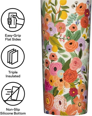 Corkcicle Stemless Flute, Triple Insulated Stainless Steel, Easy Grip, Non-slip Bottom, Keeps Beverages Chilled for 9 Hours, Garden Party Cream, 7 oz in Saudi Arabia