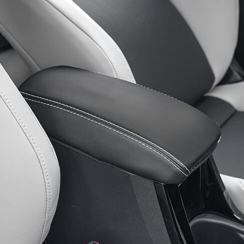 Car Armrest Cover Fit for Toyota Corolla Cross 2022 2023 2024 (Not for Toyota Corolla) Custom Fit Waterproof Leather Central Console Pad Protector,Black with White Stitches in Saudi Arabia