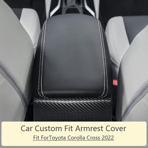 Car Armrest Cover Fit for Toyota Corolla Cross 2022 2023 2024 (Not for Toyota Corolla) Custom Fit Waterproof Leather Central Console Pad Protector,Black with White Stitches in Saudi Arabia