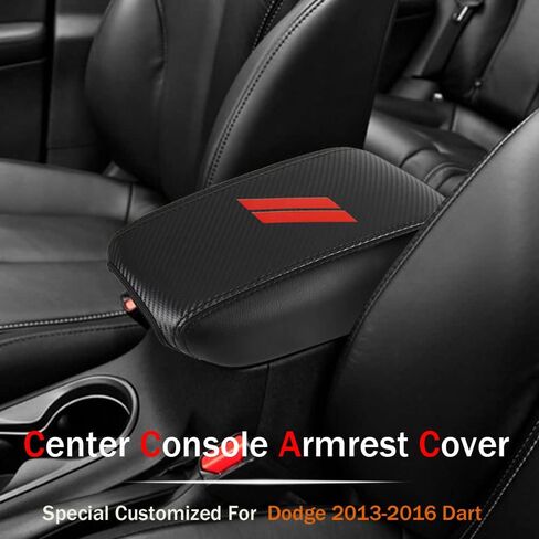LEXLEY Center Console Pad Armrest Box Cover Waterproof Anti-Scratch Leather Protector Covers for Dodge 2013-2016 Dart-Black Stitches in Saudi Arabia