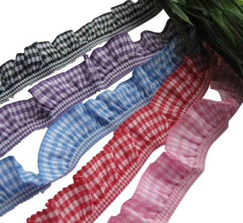 Chenkou Craft 10 Yards 3/4" Gingham Elastic Trim Ruffle Ribbons Trimming Lots (Multi-color) in Saudi Arabia