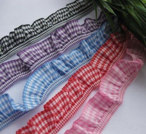 Chenkou Craft 10 Yards 3/4" Gingham Elastic Trim Ruffle Ribbons Trimming Lots (Multi-color) in Saudi Arabia