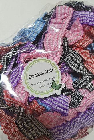 Chenkou Craft 10 Yards 3/4" Gingham Elastic Trim Ruffle Ribbons Trimming Lots (Multi-color) in Saudi Arabia