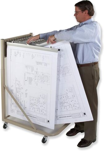 Brookside Design Mobile Blueprint Storage Rack –– Holds Up to 1200 Blueprints In 12 Blueprint Clamps - Vertical Blueprint Holder - Heavy Duty - MVPC in Kuwait