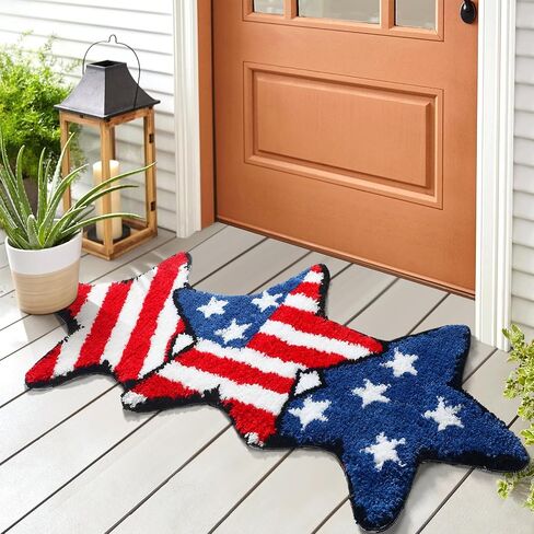 4th of July Star Doormat Patriotic Welcome Indoor Outdoor Rug Non Slip American Independence Day Floor Mats Water Absorbent Door Mats Microfiber Washable Carpet Yard Home Decor, 37 x 18 Inch in Saudi Arabia