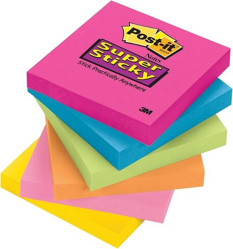 Post-it Super Sticky Notes, 3 in x 3 in, Assorted Bright Colors, 6 Pads, 90 Sheets/Pad (654-SSPK) in Saudi Arabia