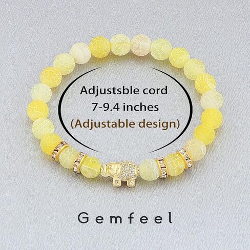 8mm Round Natural Stone CZ Gold Micro Pave Diamond Elephant Bracelet Yoga Balancing Reiki Healing Jewelry, 7.5" in Saudi Arabia