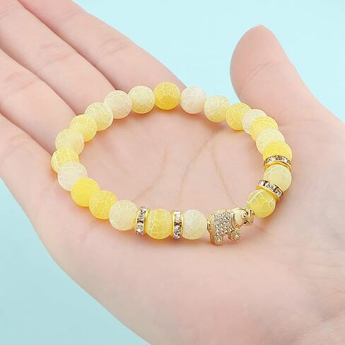 8mm Round Natural Stone CZ Gold Micro Pave Diamond Elephant Bracelet Yoga Balancing Reiki Healing Jewelry, 7.5" in Saudi Arabia