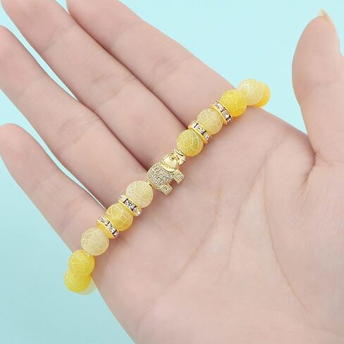 8mm Round Natural Stone CZ Gold Micro Pave Diamond Elephant Bracelet Yoga Balancing Reiki Healing Jewelry, 7.5" in Saudi Arabia