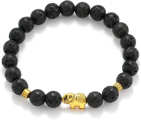 8mm Round Natural Stone CZ Gold Micro Pave Diamond Elephant Bracelet Yoga Balancing Reiki Healing Jewelry, 7.5" in Saudi Arabia