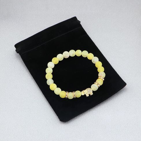 8mm Round Natural Stone CZ Gold Micro Pave Diamond Elephant Bracelet Yoga Balancing Reiki Healing Jewelry, 7.5" in Saudi Arabia