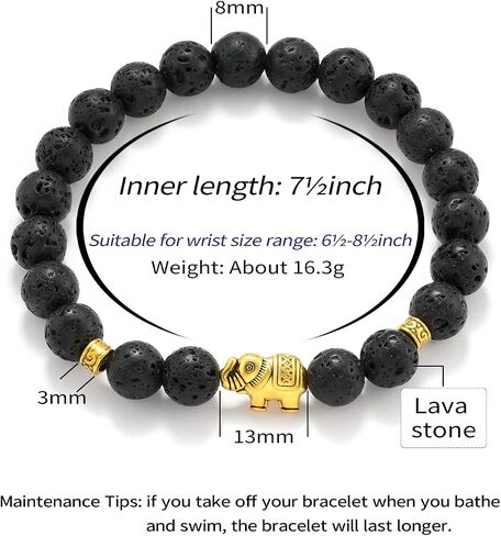 8mm Round Natural Stone CZ Gold Micro Pave Diamond Elephant Bracelet Yoga Balancing Reiki Healing Jewelry, 7.5" in Saudi Arabia