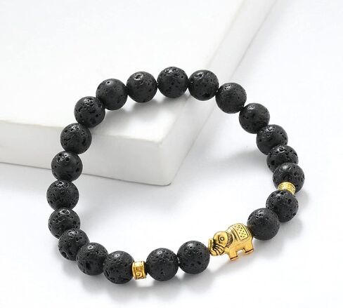 8mm Round Natural Stone CZ Gold Micro Pave Diamond Elephant Bracelet Yoga Balancing Reiki Healing Jewelry, 7.5" in Saudi Arabia