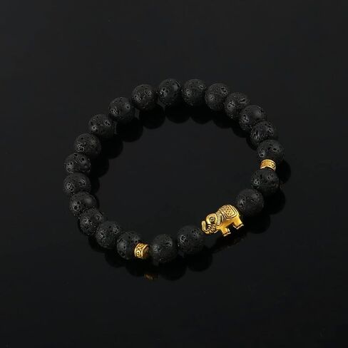 8mm Round Natural Stone CZ Gold Micro Pave Diamond Elephant Bracelet Yoga Balancing Reiki Healing Jewelry, 7.5" in Saudi Arabia