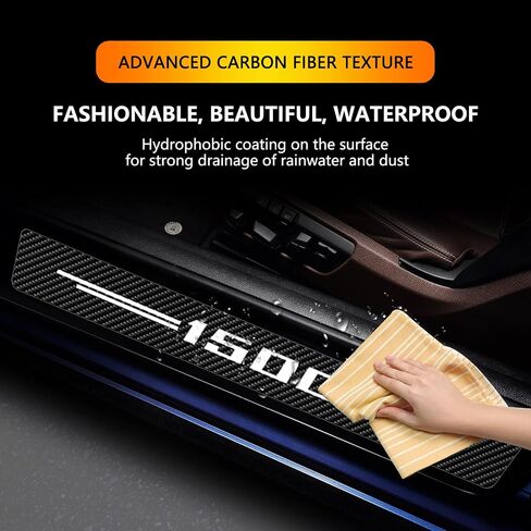 4PCS for 1500 Car Door Sill Protector - Door Entry Guard Threshold Scratch Protection Sticker, Carbon Fiber Leather Car Door Anti Kick Pad Stickers for 1500 Accessories Decoration -White in Saudi Arabia