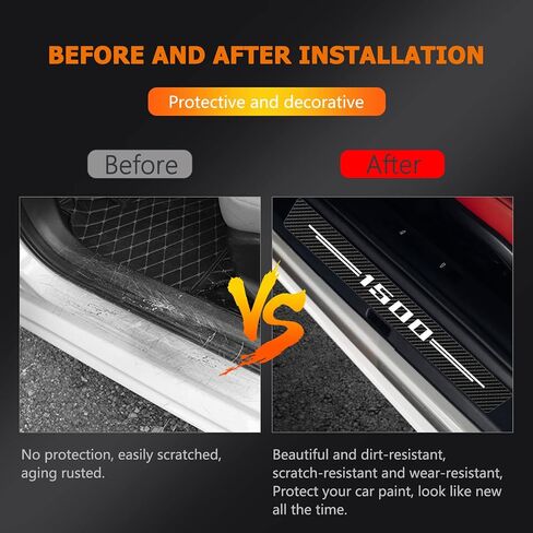 4PCS for 1500 Car Door Sill Protector - Door Entry Guard Threshold Scratch Protection Sticker, Carbon Fiber Leather Car Door Anti Kick Pad Stickers for 1500 Accessories Decoration -White in Saudi Arabia