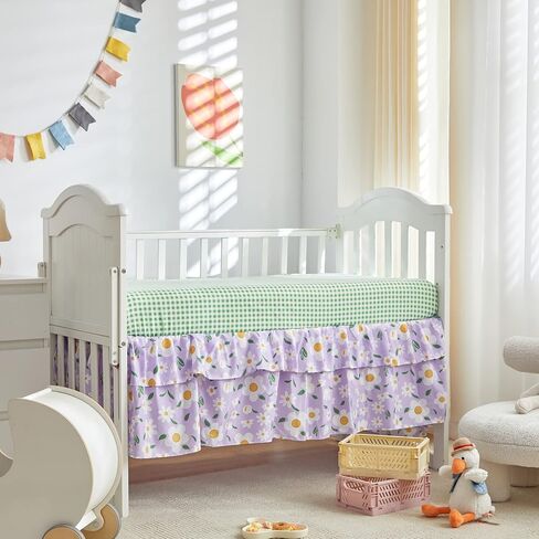 3 Pieces Crib Bedding Set Baby Ruffle Quilted Comforter with Fitted Sheet and Bed Skirt - Cute Ruffled Shabby Chic Baby Bedding Soft Blanket DesignOrange Flowers in Saudi Arabia