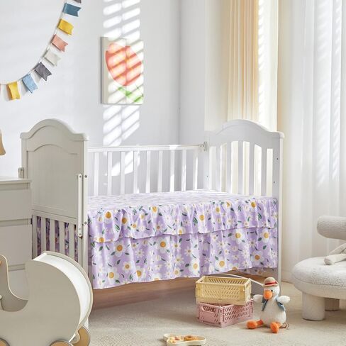 3 Pieces Crib Bedding Set Baby Ruffle Quilted Comforter with Fitted Sheet and Bed Skirt - Cute Ruffled Shabby Chic Baby Bedding Soft Blanket DesignOrange Flowers in Saudi Arabia