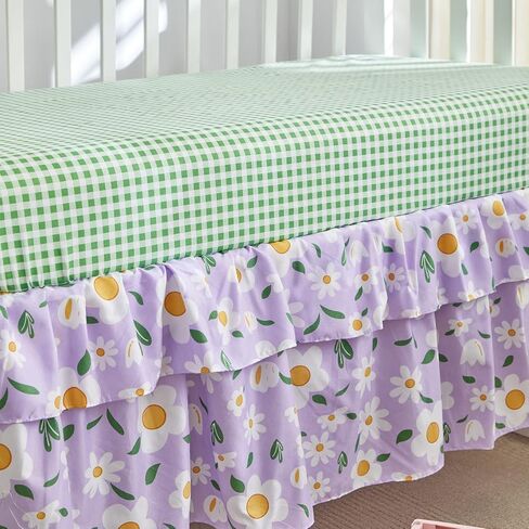 3 Pieces Crib Bedding Set Baby Ruffle Quilted Comforter with Fitted Sheet and Bed Skirt - Cute Ruffled Shabby Chic Baby Bedding Soft Blanket DesignOrange Flowers in Saudi Arabia