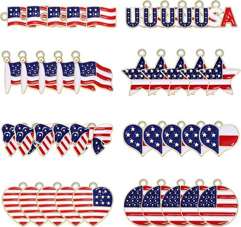 NVENF 40PCS American Flag Charms for Jewelry Making Enamel Patriotic Heart Star Charms 4th of July Pendants for DIY Crafts Necklace Bracelet Earrings Making Kit in Saudi Arabia