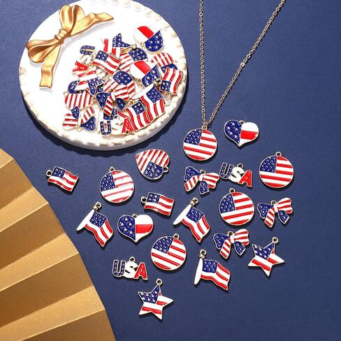 NVENF 40PCS American Flag Charms for Jewelry Making Enamel Patriotic Heart Star Charms 4th of July Pendants for DIY Crafts Necklace Bracelet Earrings Making Kit in Saudi Arabia