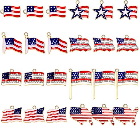 NVENF 40PCS American Flag Charms for Jewelry Making Enamel Patriotic Heart Star Charms 4th of July Pendants for DIY Crafts Necklace Bracelet Earrings Making Kit in Saudi Arabia