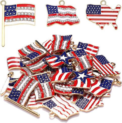 NVENF 40PCS American Flag Charms for Jewelry Making Enamel Patriotic Heart Star Charms 4th of July Pendants for DIY Crafts Necklace Bracelet Earrings Making Kit in Saudi Arabia