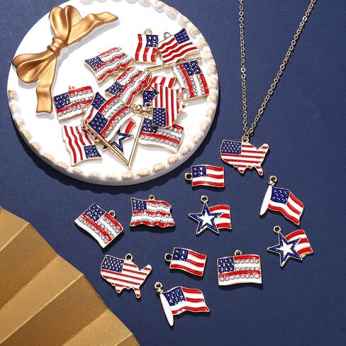 NVENF 40PCS American Flag Charms for Jewelry Making Enamel Patriotic Heart Star Charms 4th of July Pendants for DIY Crafts Necklace Bracelet Earrings Making Kit in Saudi Arabia