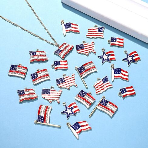 NVENF 40PCS American Flag Charms for Jewelry Making Enamel Patriotic Heart Star Charms 4th of July Pendants for DIY Crafts Necklace Bracelet Earrings Making Kit in Saudi Arabia