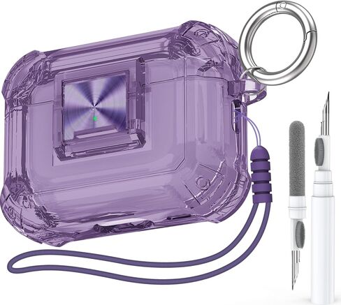 غطاء حماية شفاف لجهاز AirPods Pro الجيل الثاني مع مشبك قفل آمن حماية كاملة من السقوط، مادة TPU ناعمة عالية الشفافية ومجهز بمجموعة أدوات تنظيف (وردي) in Kuwait