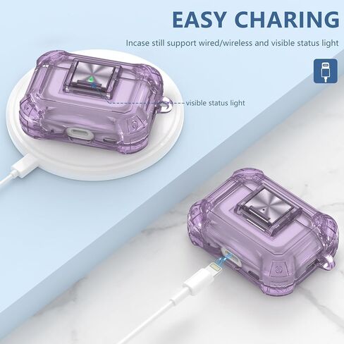 غطاء حماية شفاف لجهاز AirPods Pro الجيل الثاني مع مشبك قفل آمن حماية كاملة من السقوط، مادة TPU ناعمة عالية الشفافية ومجهز بمجموعة أدوات تنظيف (وردي) in Kuwait