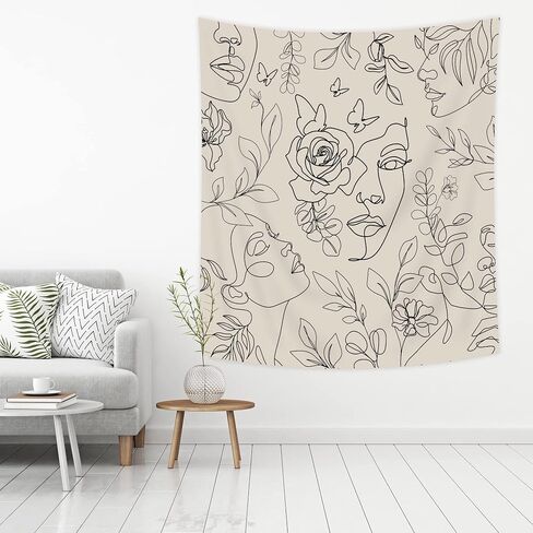 SVBright Simple Woman Flower with Colorful Butterfly White Tapestry for Bedroom 30Wx40H Inch Art Line Aesthetic Abstract Modern Minimalist Abstract Wall Fabric Hanging for Living Room Poster Decor in Saudi Arabia