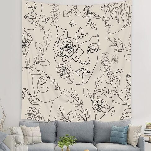 SVBright Simple Woman Flower with Colorful Butterfly White Tapestry for Bedroom 30Wx40H Inch Art Line Aesthetic Abstract Modern Minimalist Abstract Wall Fabric Hanging for Living Room Poster Decor in Saudi Arabia