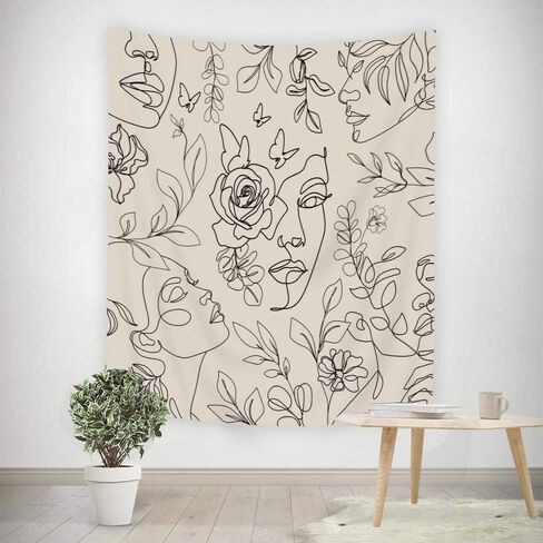 SVBright Simple Woman Flower with Colorful Butterfly White Tapestry for Bedroom 30Wx40H Inch Art Line Aesthetic Abstract Modern Minimalist Abstract Wall Fabric Hanging for Living Room Poster Decor in Saudi Arabia