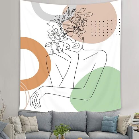 SVBright Simple Woman Flower with Colorful Butterfly White Tapestry for Bedroom 30Wx40H Inch Art Line Aesthetic Abstract Modern Minimalist Abstract Wall Fabric Hanging for Living Room Poster Decor in Saudi Arabia