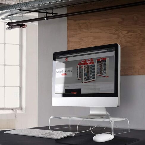 Circuit City Essentials Acrylic Monitor Stand Riser Space Saving Computer Desk Shelf Organizer for Laptops, iMac, Printers, Keyboards & Screens Up to 30-Inch and 50 lbs Clear in Kuwait