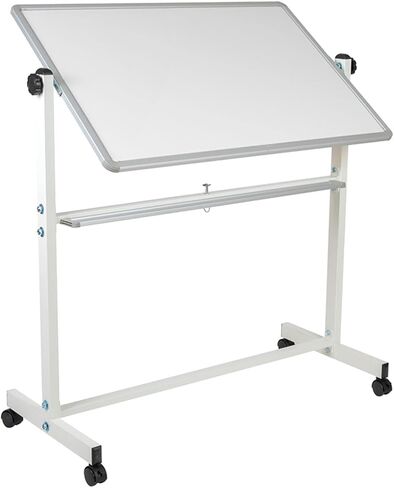 Flash Furniture HERCULES Series 45.25 بوصة عرض × 54.75 بوصة ارتفاع لوحة بيضاء متنقلة مزدوجة الجوانب مع علبة أقلام in Saudi Arabia
