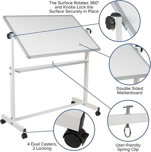 Flash Furniture HERCULES Series 45.25 بوصة عرض × 54.75 بوصة ارتفاع لوحة بيضاء متنقلة مزدوجة الجوانب مع علبة أقلام in Saudi Arabia