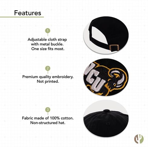 قبعة بيسبول جامعة ديزرت كاكتوس فيرجينيا كومنولث VCU Rams ذات حواف مطرزة، حزام قماش قابل للتعديل للبالغين (النمط أ) أسود in Saudi Arabia