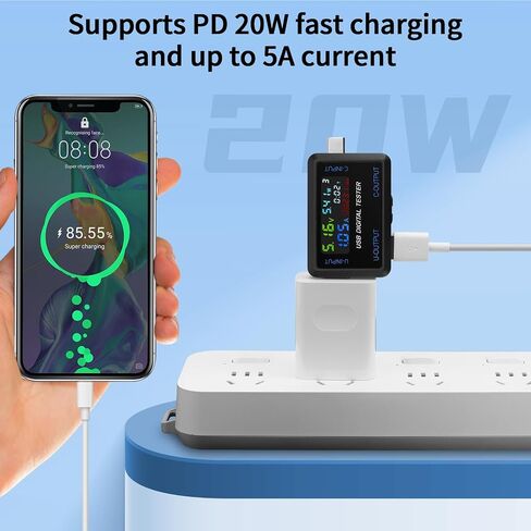 جهاز قياس الطاقة USB C، جهاز اختبار USB متعدد 4.5-36 فولت 0-5A الجهد الكهربي الحالي أمبير فولت جهاز قياس التيار الكهربائي للكشف عن مقياس التيار الكهربائي للشواحن وكابل بنك الطاقة in Saudi Arabia