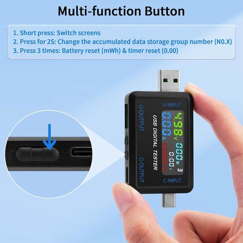 جهاز قياس الطاقة USB C، جهاز اختبار USB متعدد 4.5-36 فولت 0-5A الجهد الكهربي الحالي أمبير فولت جهاز قياس التيار الكهربائي للكشف عن مقياس التيار الكهربائي للشواحن وكابل بنك الطاقة in Saudi Arabia