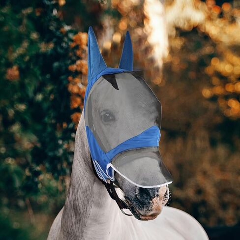 Fly Mask or Horses with Ears UV Protection Fly mask for Horses, High Elasticity, Comfortable and Breathable (Light Blue, M) in Saudi Arabia
