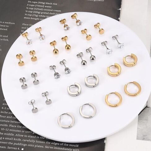 ORAZIO 14Pairs الرجال الأقراط الفضة الذهب الأسود الأقراط للنساء الرجال الفولاذ المقاوم للصدأ هوب الأقراط مكعب زركونيا الأقراط ترصيع للرجال هيبوالرجينيك أقراط مجوهرات للجنسين in Kuwait