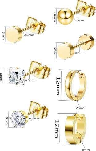 ORAZIO 14Pairs الرجال الأقراط الفضة الذهب الأسود الأقراط للنساء الرجال الفولاذ المقاوم للصدأ هوب الأقراط مكعب زركونيا الأقراط ترصيع للرجال هيبوالرجينيك أقراط مجوهرات للجنسين in Kuwait