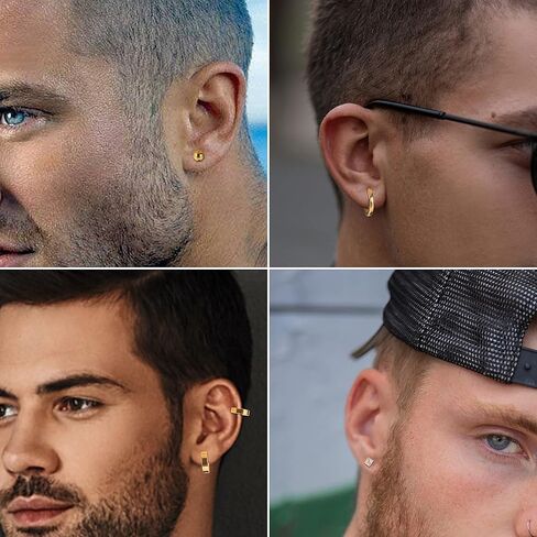 ORAZIO 14Pairs الرجال الأقراط الفضة الذهب الأسود الأقراط للنساء الرجال الفولاذ المقاوم للصدأ هوب الأقراط مكعب زركونيا الأقراط ترصيع للرجال هيبوالرجينيك أقراط مجوهرات للجنسين in Kuwait