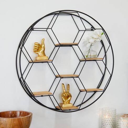 Deco 79 Metal Round 7 Shelves Wall Shelf, 28" x 5" x 28", Black in Saudi Arabia