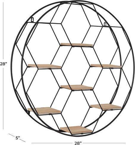 Deco 79 Metal Round 7 Shelves Wall Shelf, 28" x 5" x 28", Black in Saudi Arabia