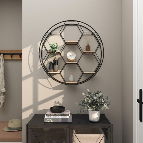 Deco 79 Metal Round 7 Shelves Wall Shelf, 28" x 5" x 28", Black in Saudi Arabia