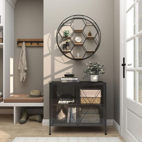 Deco 79 Metal Round 7 Shelves Wall Shelf, 28" x 5" x 28", Black in Saudi Arabia
